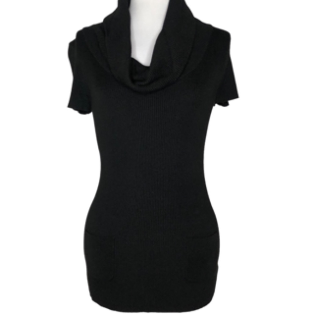 NWOT INC International Concepts Black Fitted Cowl Neck Short Slv Sweater Size LP